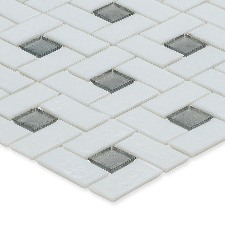 Moonstone 1" x 1" and White 1" x 2", Pinwheel Pattern Glass Tile