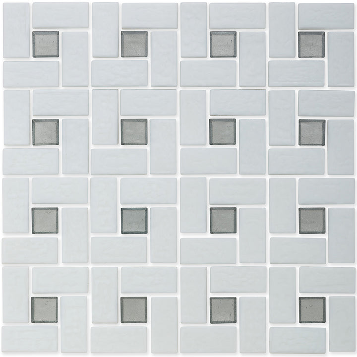 Moonstone 1" x 1" and White 1" x 2", Pinwheel Pattern Glass Tile