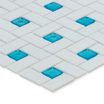 Zircon 1"x 1" and White 1" x 2", Pinwheel Pattern Glass Tile