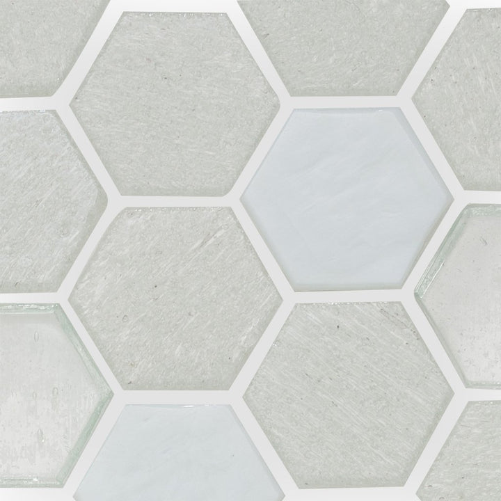 Snowfall, Hexagonal Glass Tile | E1XSNOWXXS | American Glass Mosaics