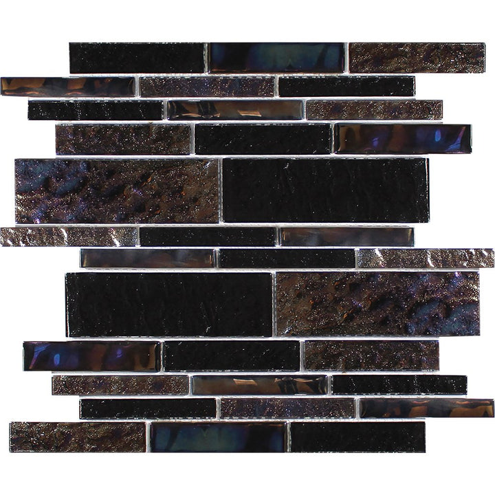 Treasure Series Black Mixed Linear Mosaic Tile | TASTREABLACKSTML | Tesoro Glass Tile