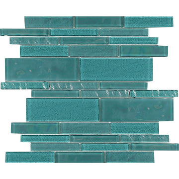 Treasure Series Green Mixed Linear Mosaic Tile | TASTREAGREENSTML | Tesoro Glass Tile