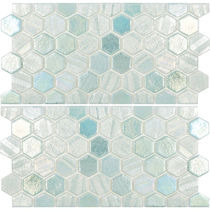 Green Hexagon Waterline Tile | VIDILLUGRNWL | Glass Mosaic Pool Tile