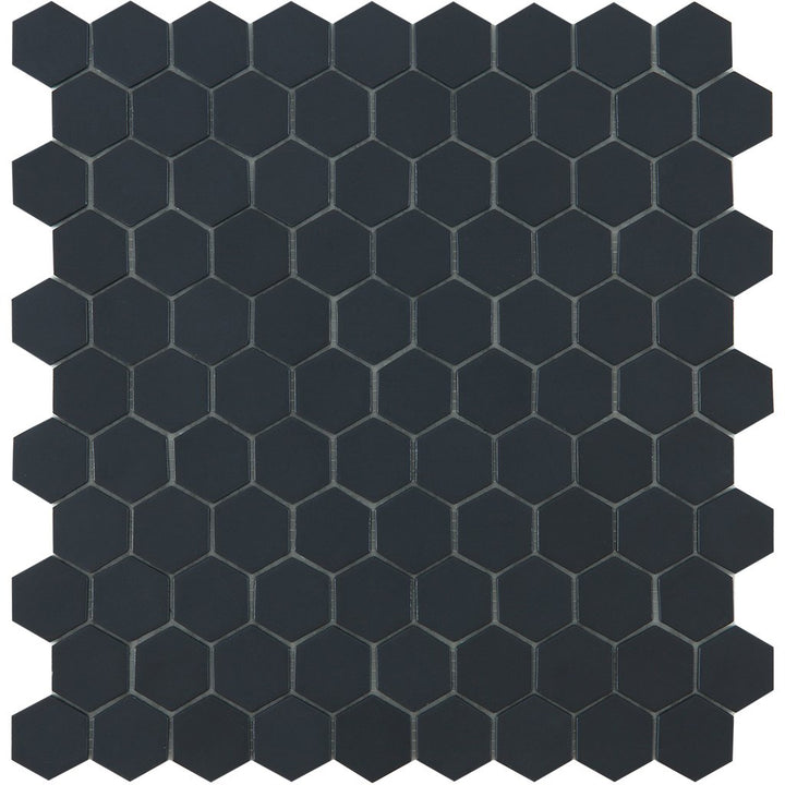 H35903M - Matte Black, Flat Hexagonal Vidrepur Glass Mosaic Tile