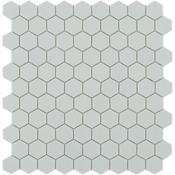 H35909M - Matte Light Grey, Flat Hexagonal Vidrepur Glass Mosaic Tile