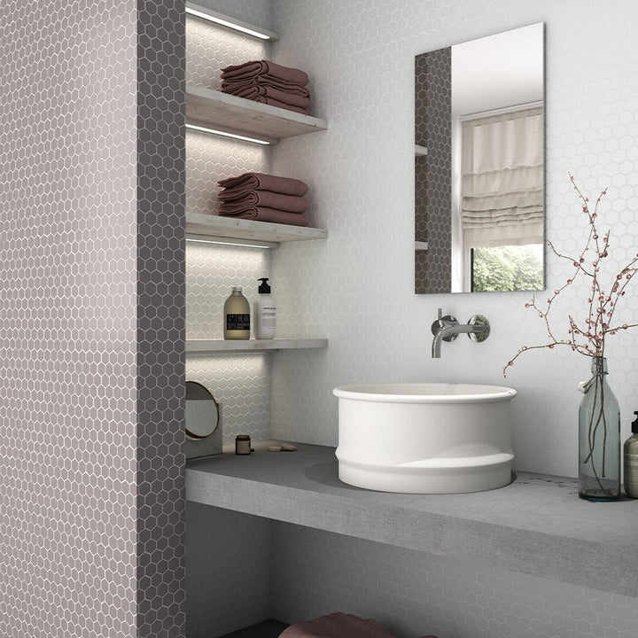 Matte White Hexagon Tile | H35910M | AquaBlu Mosaics