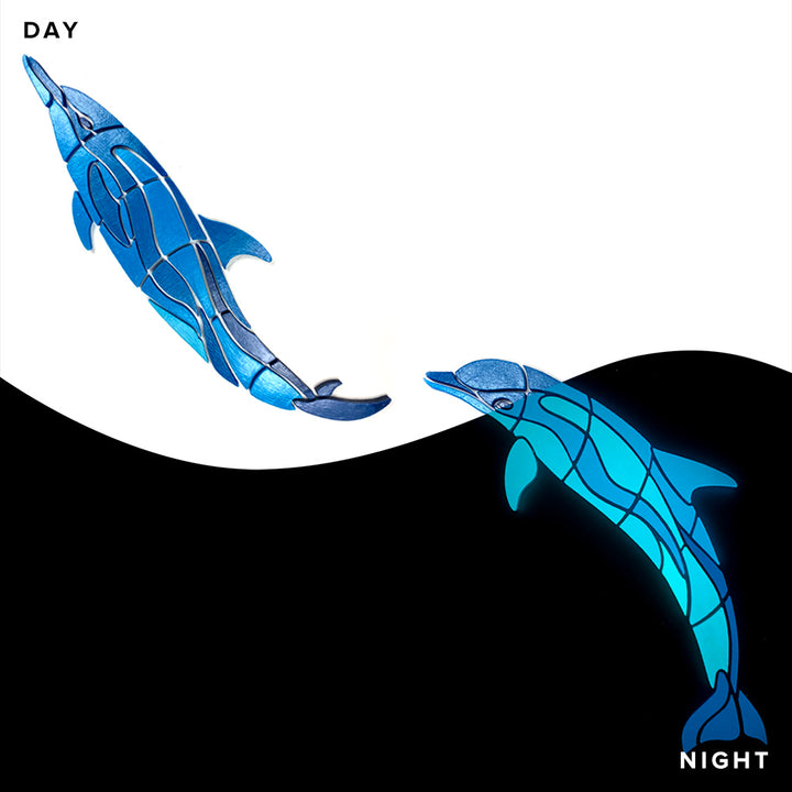 Wave Dolphins, Left | Glow in the Dark Pool Mosaic Tile