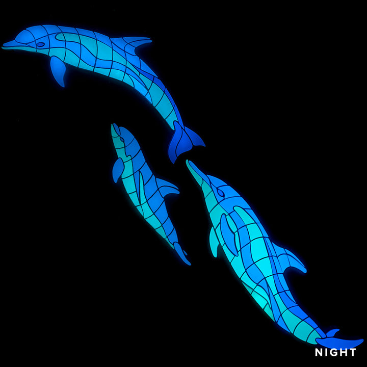 Wave Dolphins w/ Baby, Left | DOL-BWAVE-L | Glow in the Dark Pool Mosaic Tile