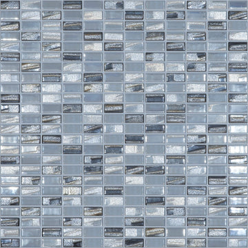 BIJOU SILVER Mini Brick Silver Mix Colors 352M-352L, 1/2" x 1" - Glass Tile